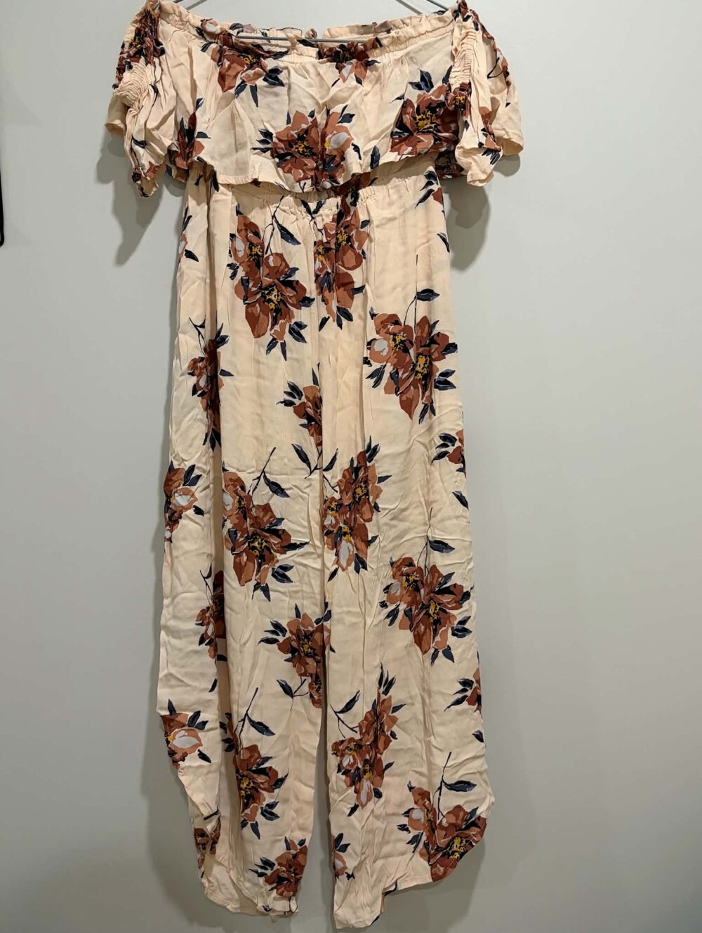 saltwater LUXE Cream One-Shoulder Floral Maxi Dress with Rust Blooms